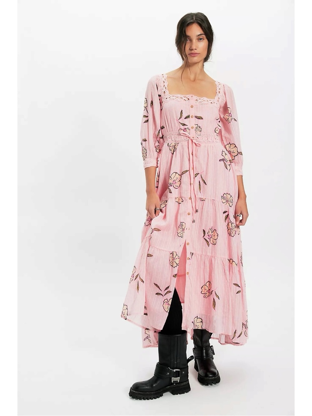 Free People Bohemian Cottage Ethereal Dainty Morning Meadows Maxi Dress Large - Picture 8 of 16